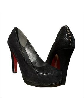 BONAVI Studded Platform Stiletto Pumps Heels Black Red bottoms Suede Shoes Sz 36